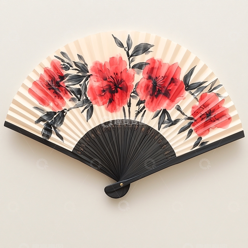 高清大图下载【趣麦麦图】手绘红花折扇