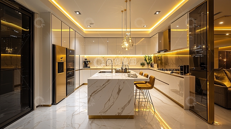 高清大图下载【趣麦麦图】现代轻奢开放式厨房
