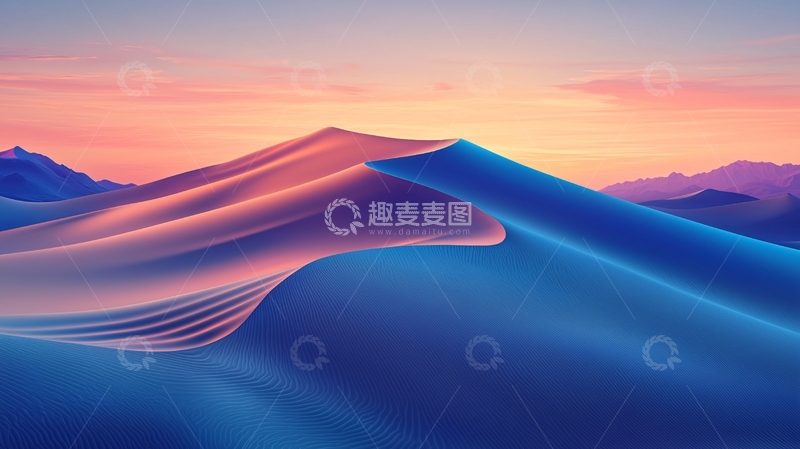 高清大图下载【趣麦麦图】梦幻般蓝色和粉色沙漠沙丘