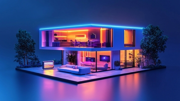 炫彩灯光现代别墅夜景