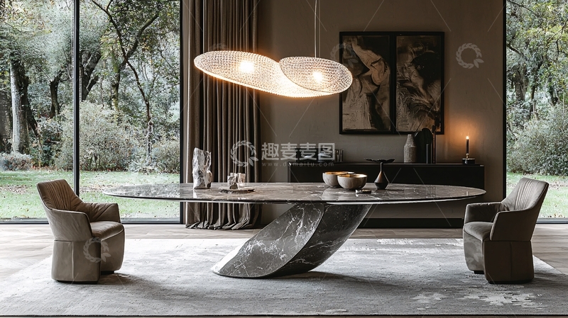 高清大图下载【趣麦麦图】现代轻奢大理石餐桌