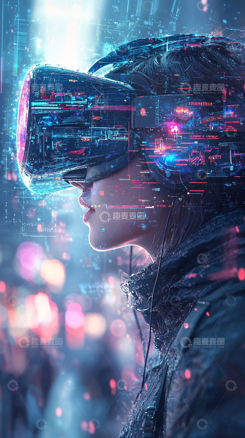 高清大图下载【趣麦麦图】戴VR眼镜的女孩