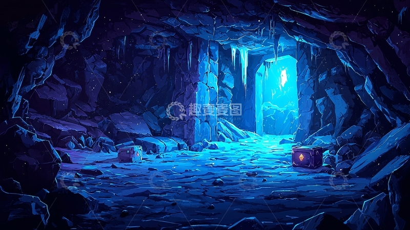 高清大图下载【趣麦麦图】冰蓝色洞穴深处神秘通道