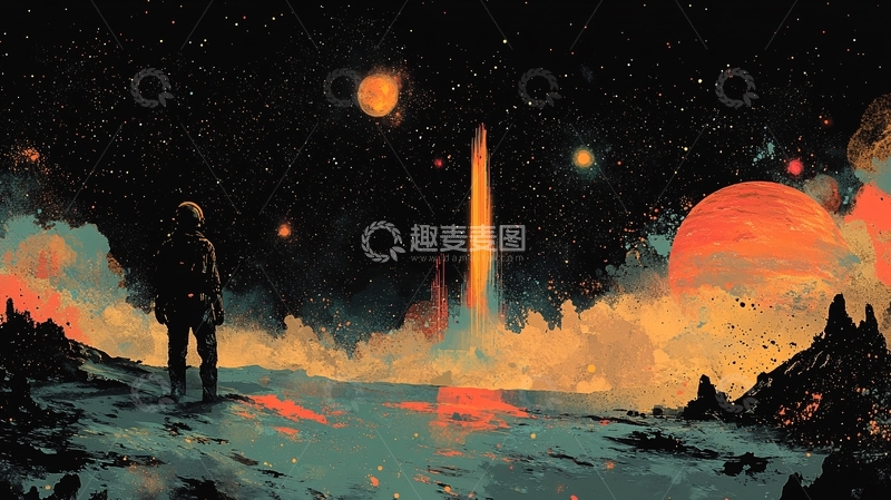 高清大图下载【趣麦麦图】宇宙空间站孤独背影