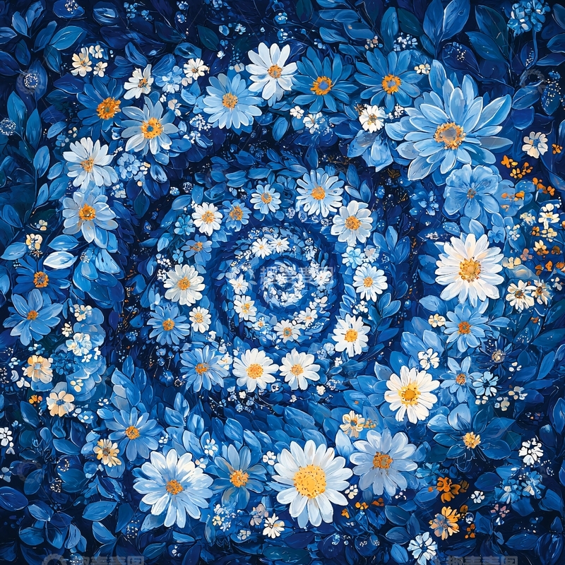 高清大图下载【趣麦麦图】蓝色花朵螺旋