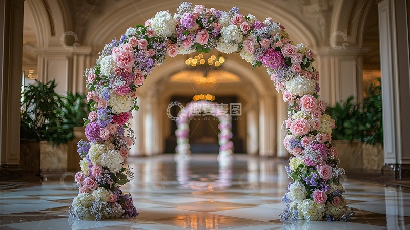 盛大的花卉拱门婚礼背景