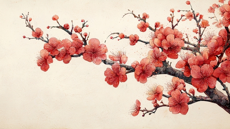 高清大图下载【趣麦麦图】红梅枝条水墨画