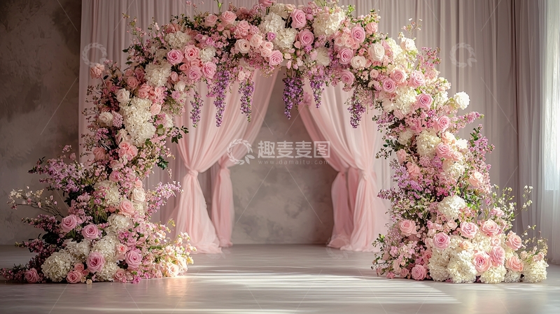 高清大图下载【趣麦麦图】粉色花拱门婚礼背景