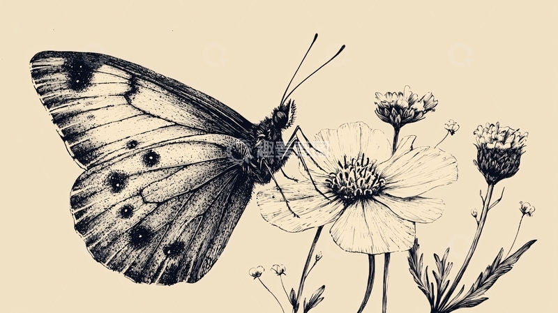 高清大图下载【趣麦麦图】手绘蝴蝶花卉