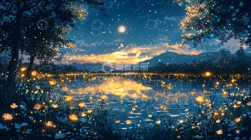 高清大图下载【趣麦麦图】梦幻星空湖泊夜景