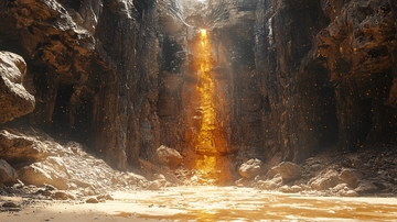 峡谷中金色的瀑布