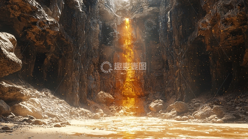高清大图下载【趣麦麦图】峡谷中金色的瀑布