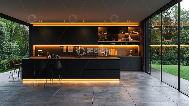 高清大图下载【趣麦麦图】现代黑色厨房设计