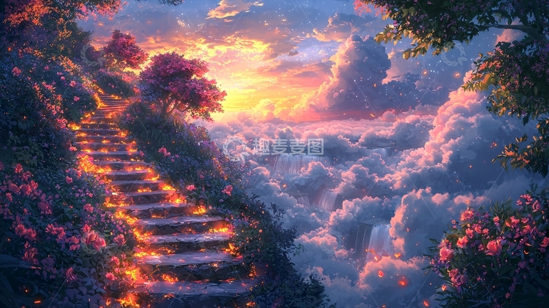 高清大图下载【趣麦麦图】云端阶梯