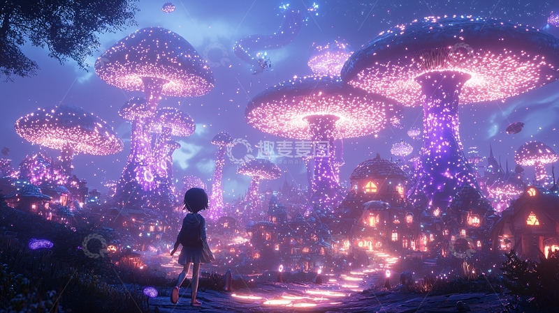 高清大图下载【趣麦麦图】梦幻发光蘑菇森林