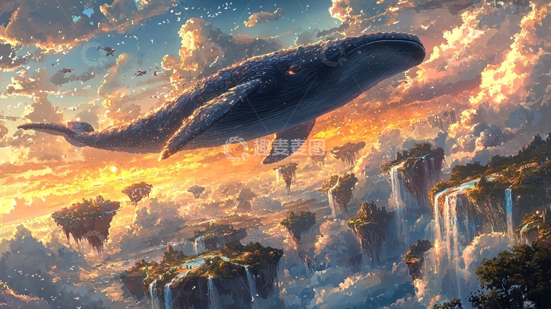 高清大图下载【趣麦麦图】云中飞翔的鲸鱼