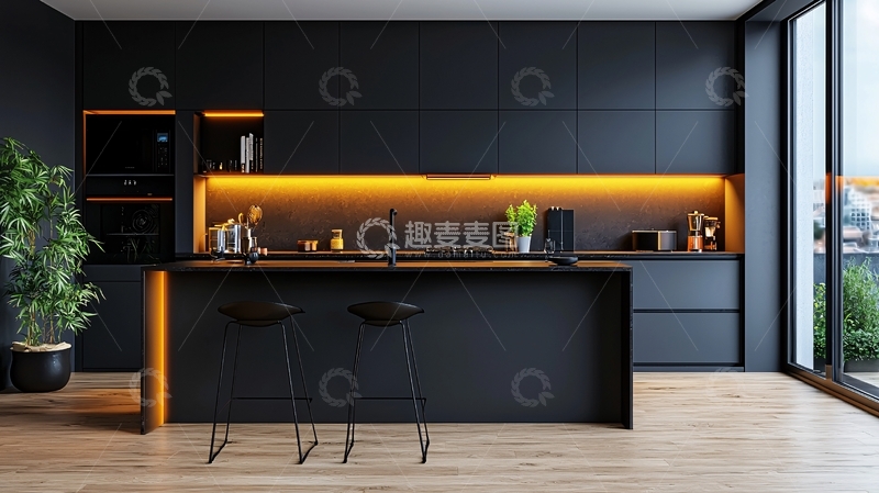 高清大图下载【趣麦麦图】黑色现代化厨房