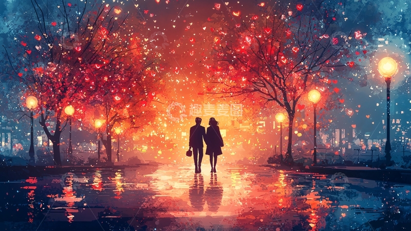 高清大图下载【趣麦麦图】夜晚情侣漫步