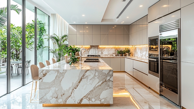 高清大图下载【趣麦麦图】现代轻奢风格大理石岛台厨房