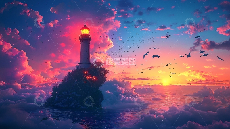 高清大图下载【趣麦麦图】云海上的灯塔