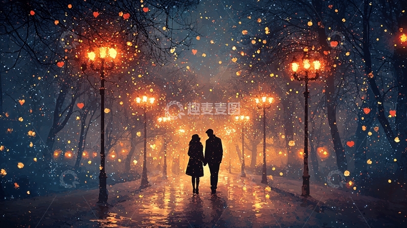 高清大图下载【趣麦麦图】雪夜情侣浪漫