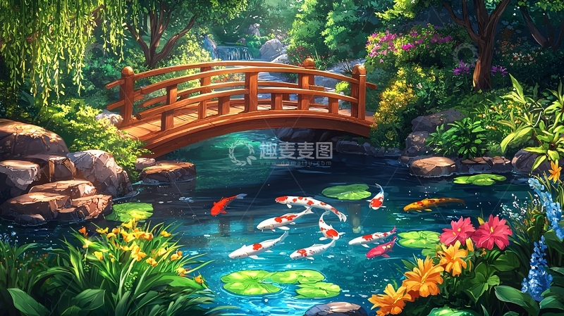 高清大图下载【趣麦麦图】日式庭院小桥流水