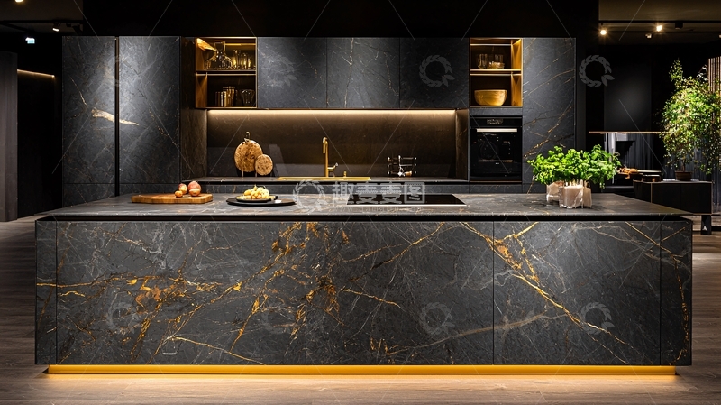 高清大图下载【趣麦麦图】黑色大理石橱柜
