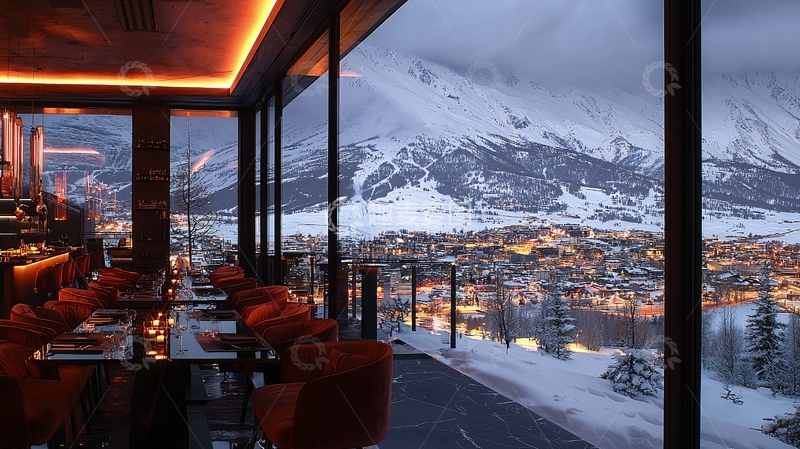 高清大图下载【趣麦麦图】雪山餐厅夜景