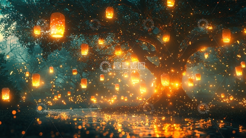 高清大图下载【趣麦麦图】梦幻树林灯笼