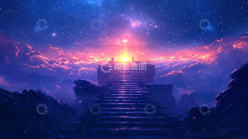 高清大图下载【趣麦麦图】星空下的阶梯