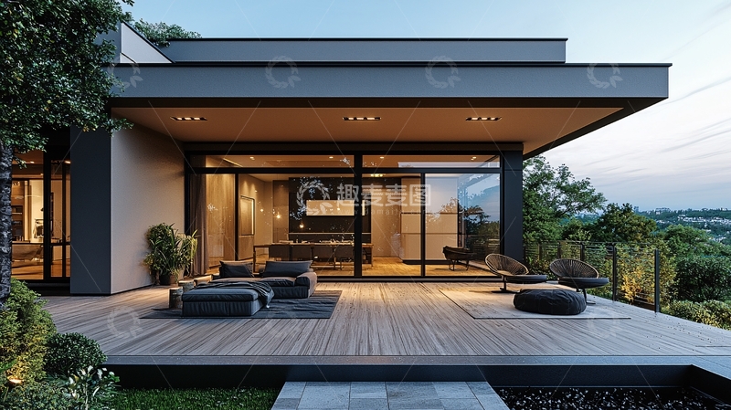 高清大图下载【趣麦麦图】现代简约别墅夜景