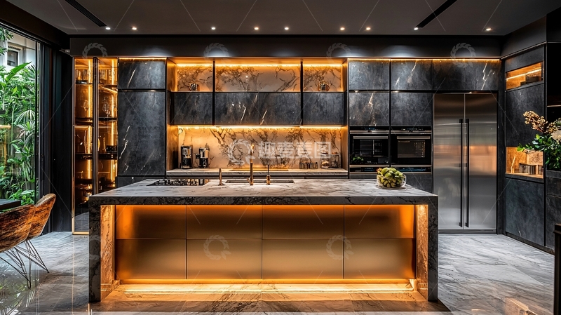 高清大图下载【趣麦麦图】现代高端黑色系厨房