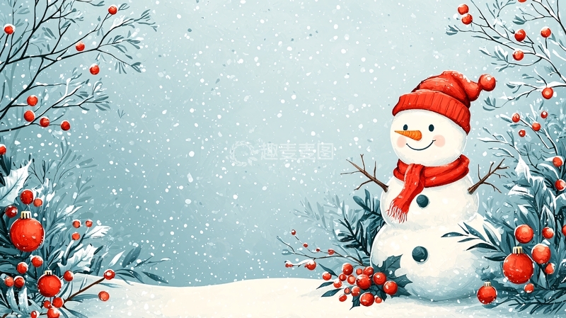 高清大图下载【趣麦麦图】冬日雪景卡通雪人