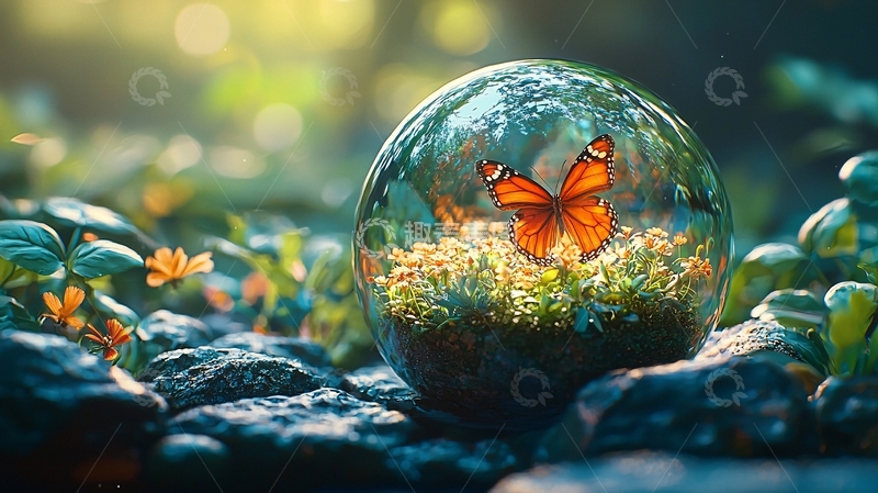 高清大图下载【趣麦麦图】水晶球里的蝴蝶
