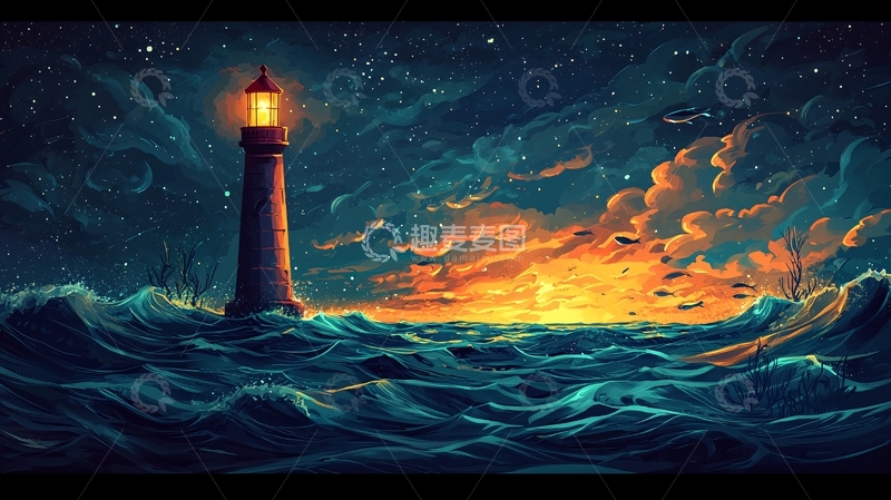 高清大图下载【趣麦麦图】夜空下的灯塔
