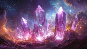 宇宙星空中的紫色水晶