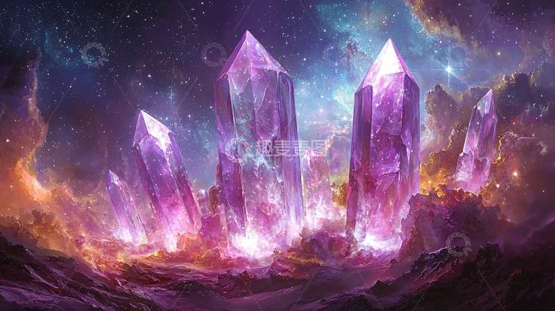 高清大图下载【趣麦麦图】宇宙星空中的紫色水晶
