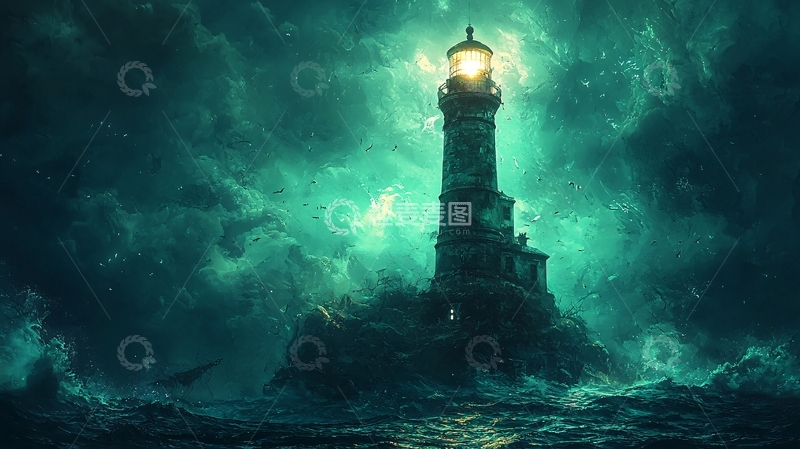 高清大图下载【趣麦麦图】暴风雨中的灯塔