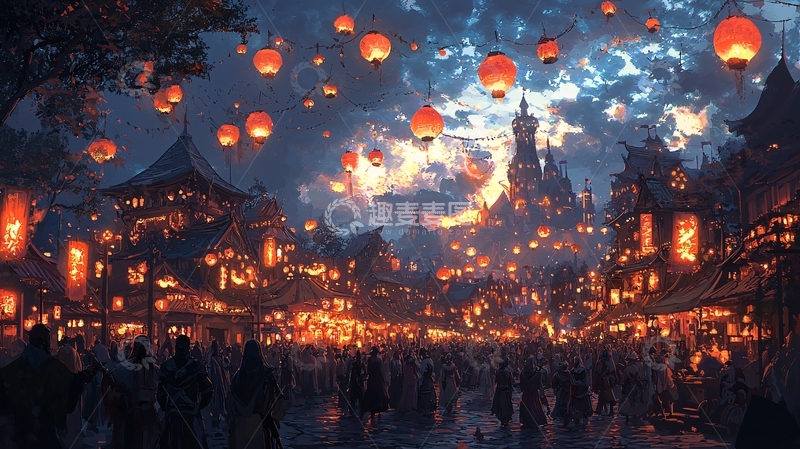 高清大图下载【趣麦麦图】夜空飞舞的红灯笼