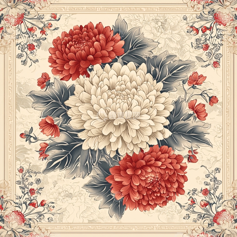高清大图下载【趣麦麦图】红白菊花图案