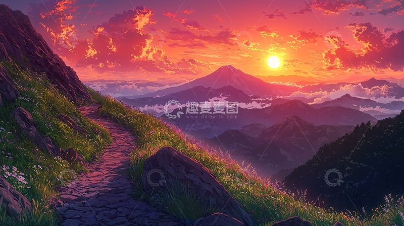 高清大图下载【趣麦麦图】山顶日落