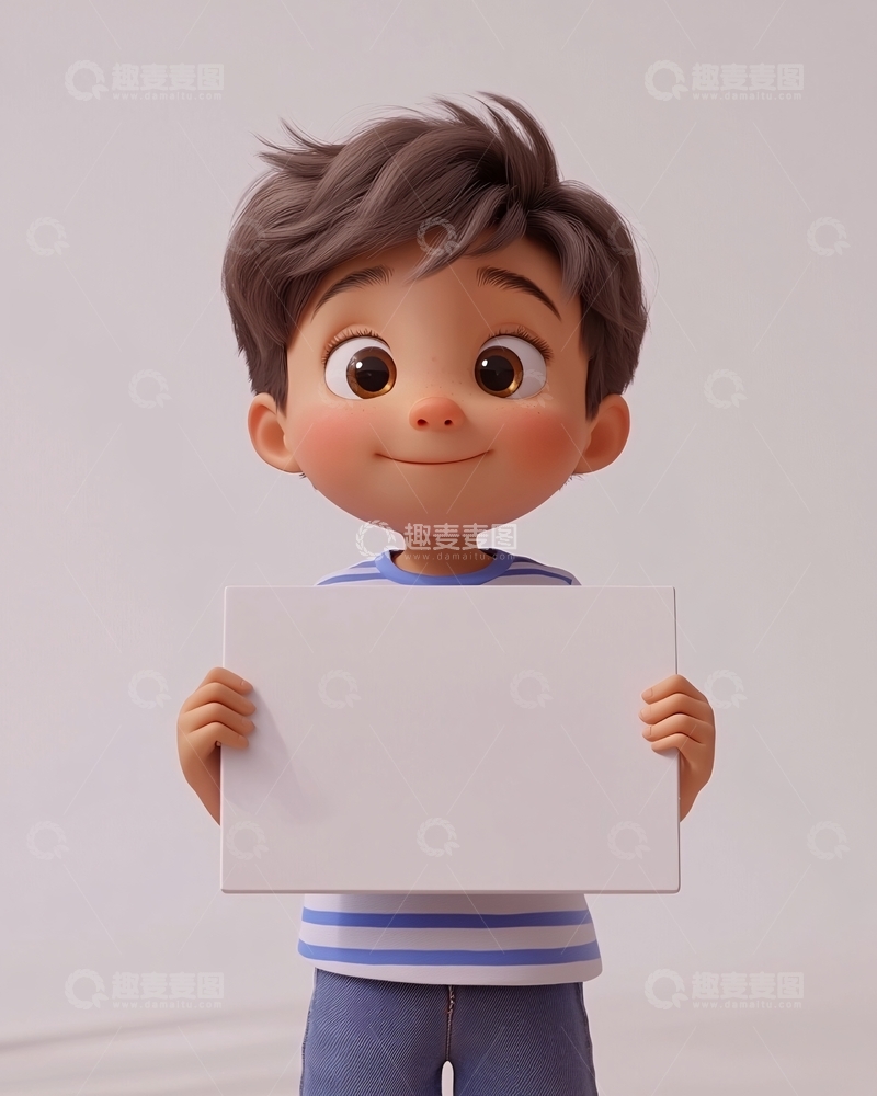 高清大图下载【趣麦麦图】可爱卡通男孩拿白板