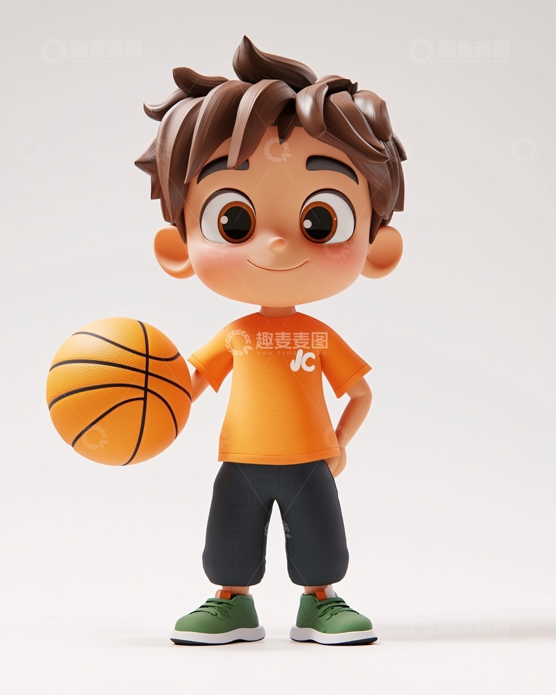 高清大图下载【趣麦麦图】可爱卡通男孩打篮球