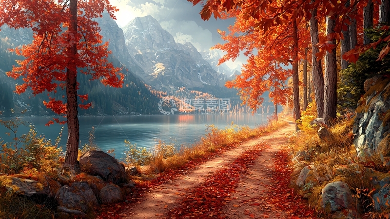 高清大图下载【趣麦麦图】秋日山湖小路