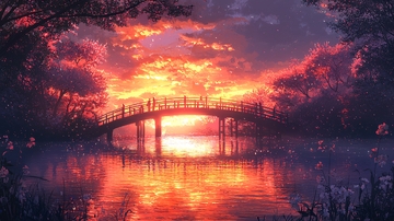 夕阳下拱桥剪影