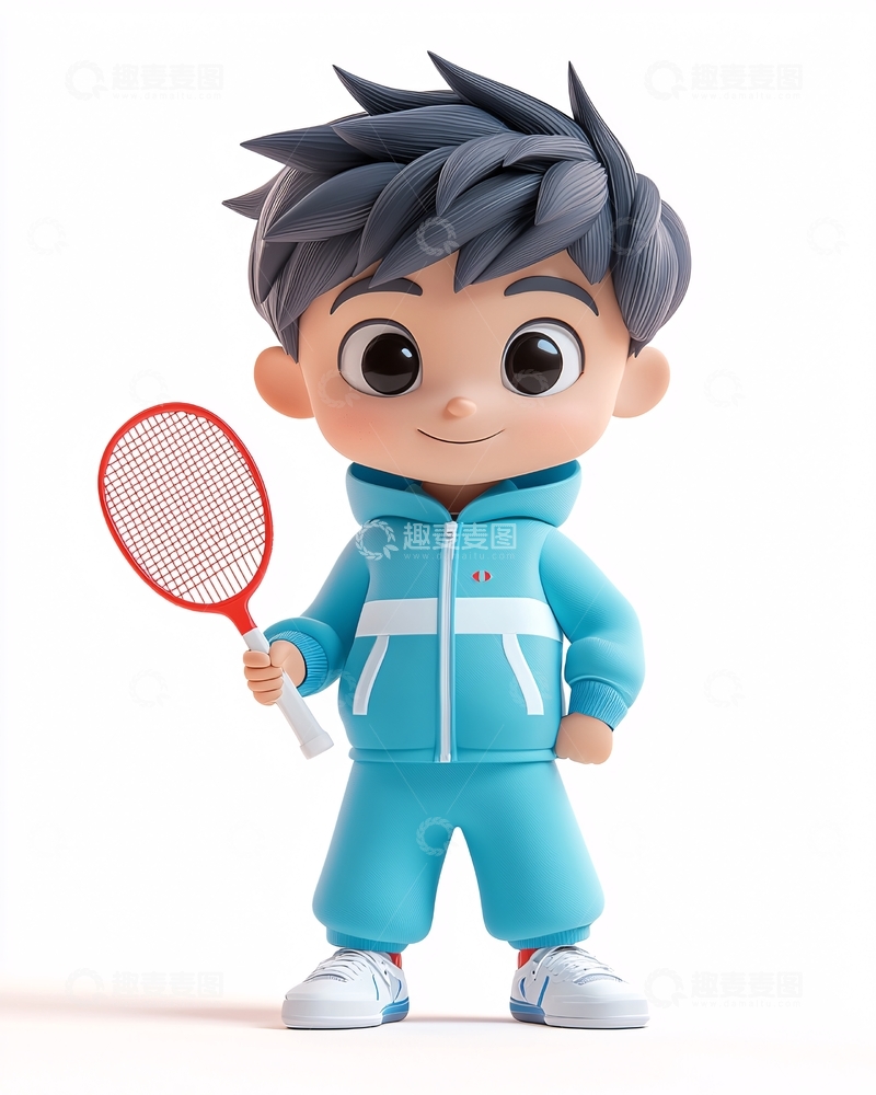 高清大图下载【趣麦麦图】可爱卡通男孩打羽毛球