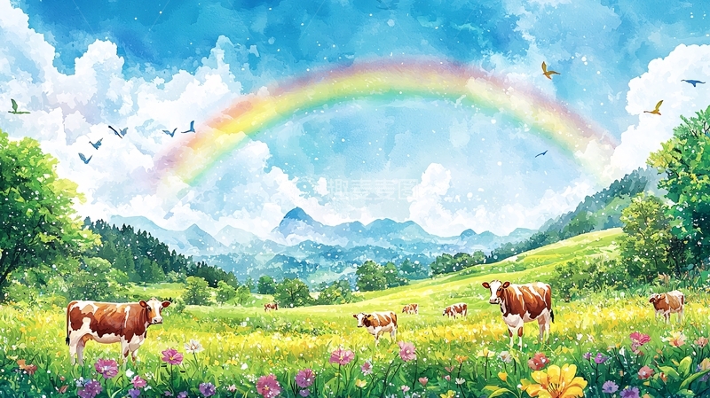 高清大图下载【趣麦麦图】彩虹田园牧歌