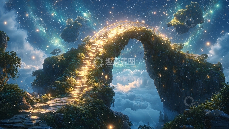 高清大图下载【趣麦麦图】梦幻星空石桥
