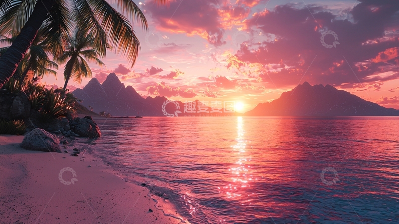 高清大图下载【趣麦麦图】热带海滩日落