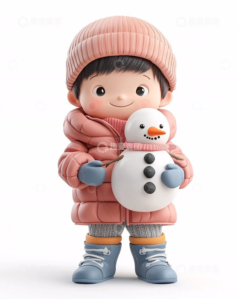 高清大图下载【趣麦麦图】可爱卡通小孩抱雪人